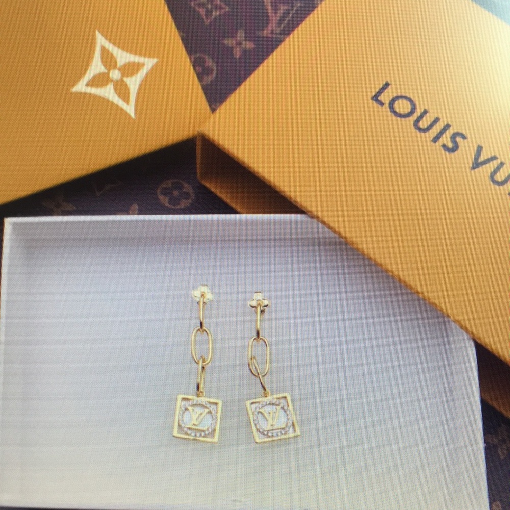 Louis Vuitton Gold-Tone LV Drop Earrings